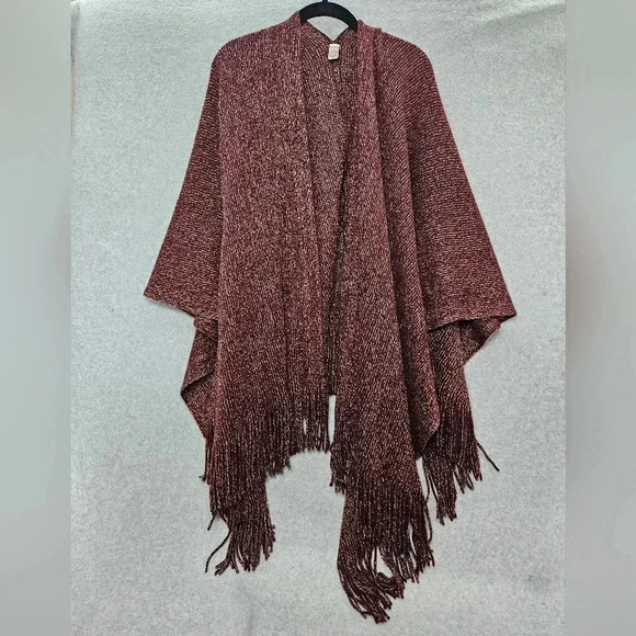 Cato C Est 1946 Burgundy and Gold Knit Shawl Women's One Size Perfect for Fall - Picture 1 of 3